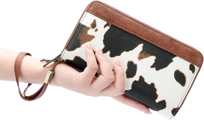 GOIACII Women's Wallet Large Capacity Double Zip Ladies Card Phone Holder RFID Blocking Wristlet Leather