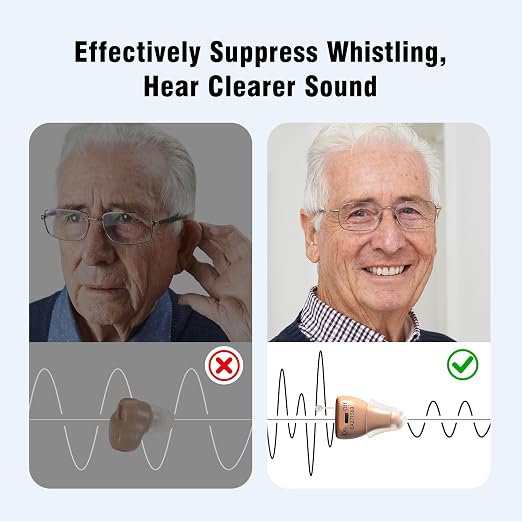 Rechargeable Hearing Aids for Seniors, Comfortable & Discreet CIC Design Hearing Amplifier, 12-Channel Digital with Noise Cancellation, Beige