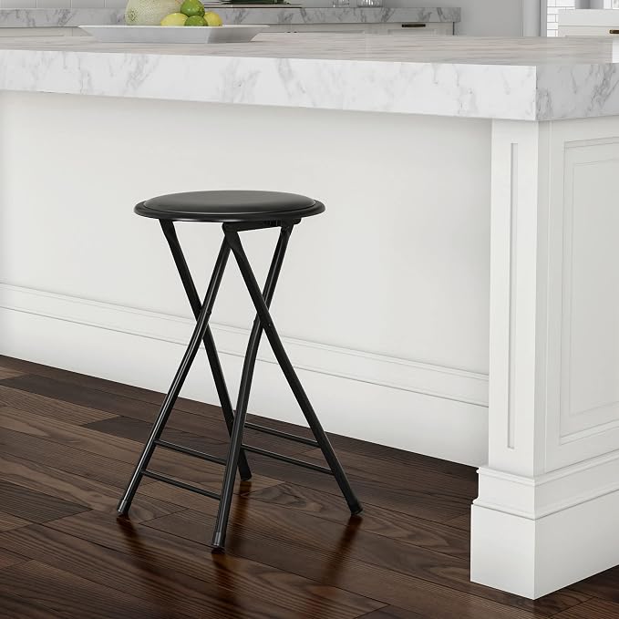 Lavish Home Folding Stool with Padded Backless Seat, Black, 24 Inch | Counter Height Bar Stools with 225lb Capacity, Portable Indoor & Outdoor, Extra Seat for Kitchen, Rec Room or Camping