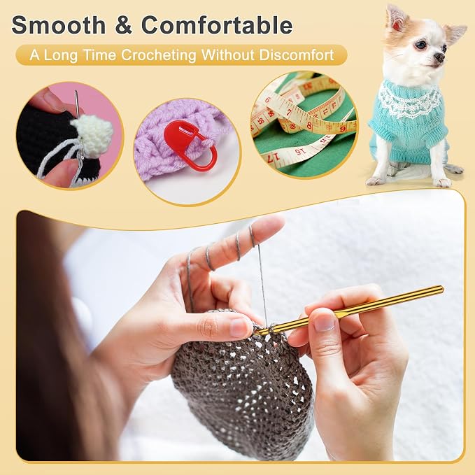Aeelike 20pcs Acrylic Yarn for Crocheting, Crotcheting Set for Beginners, Crochet Kit with Everything Include 1093 Yards Yarn, Aluminum Crochet Hooks,Step-by-Step Instruction and Black Organiser Bag