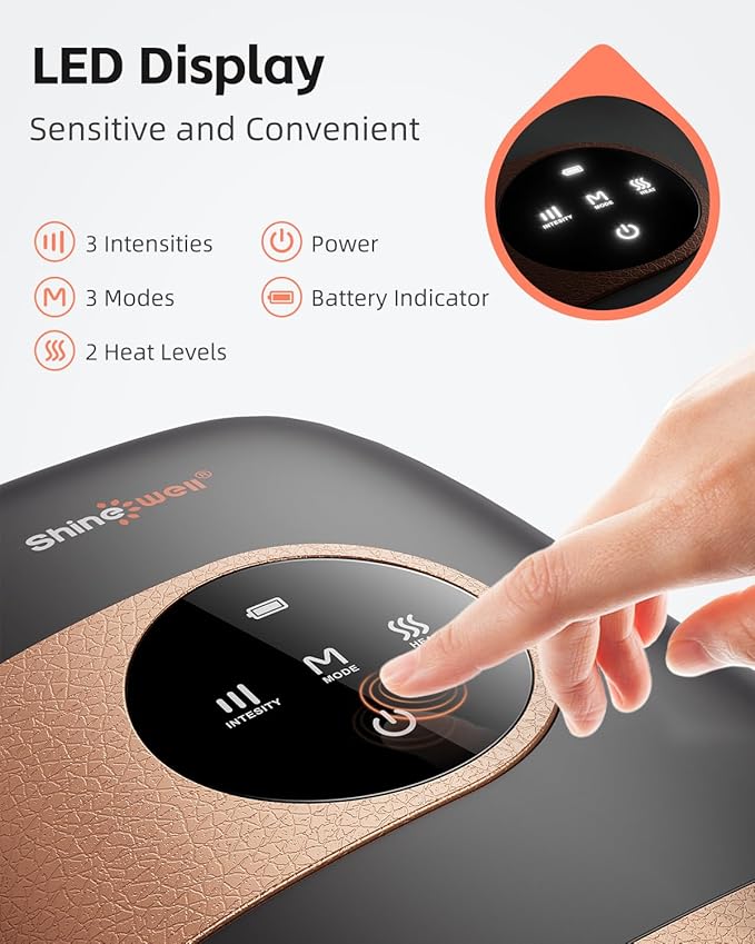 Shine Well Hand Massager - Cordless Hand Massager with Heat and Compression for Arthritis and Carpal Tunnel - Muscles Pain Relief from Wrist to Palm and Finger, Gifts for Women