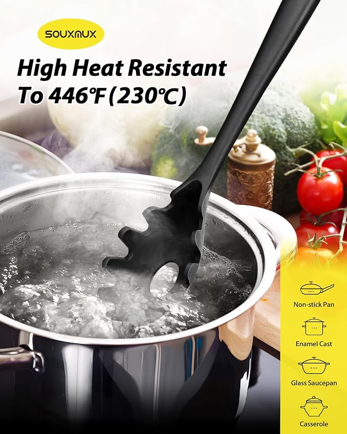 3 Pcs Silicone Kitchen Utensils Set, Soup Ladle-Pasta Fork-Slottede Spoon, Nonstick BPA Free High Heat Resistant Cooking Utensils for Mixing, Serving, Draining, Turning, Stirring