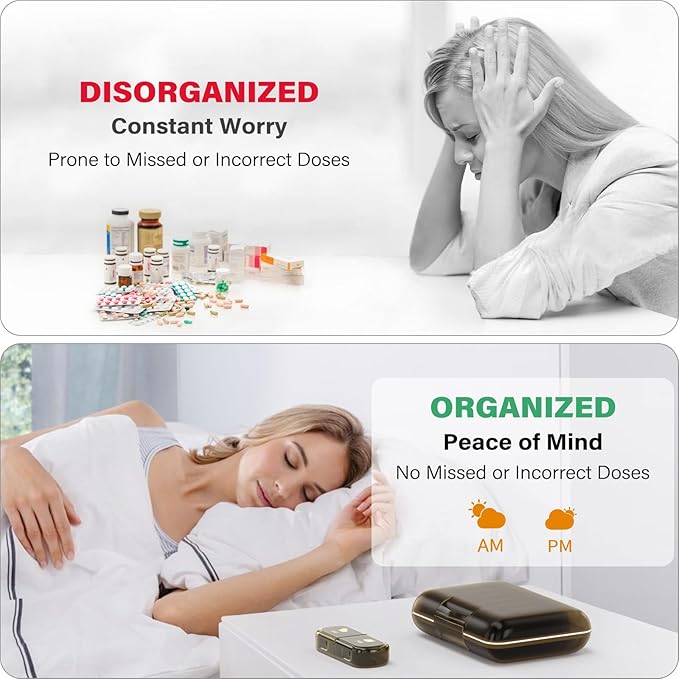 Weekly Pill Organizer 2 Times a Day, 7 Day Pill Box 2 Times, Portable for Travel Pill Case for Pills/Vitamin/Fish Oil/Medication/Supplements (2x7 Brown)