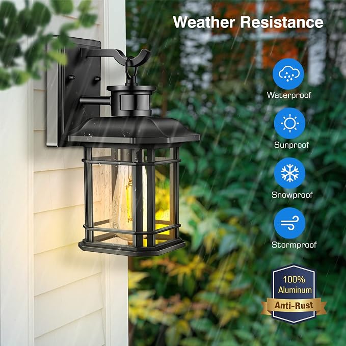 Outdoor Light Fixture With Motion Sensor, Dusk To Dawn Modern Exterior Porch Lights Wall Mount, Anti-rust 100% Aluminum Outdoor Wall Lantern, Black Farmhouse outdoor wall light For Garage Backyard