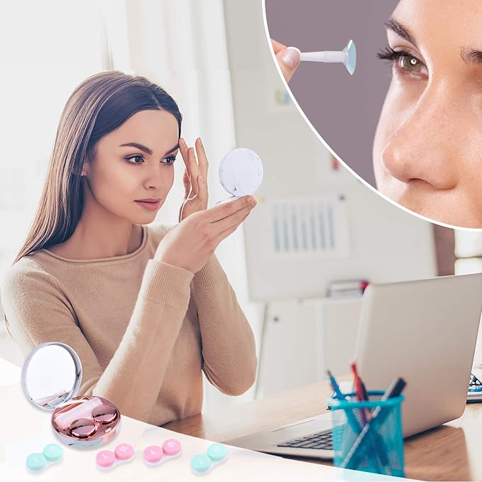 cauyuan Cute Contact Lens Case Portable Travel Box | with Mirror Tweezers Remover Tool Solution Bottle for Office and Outdoor