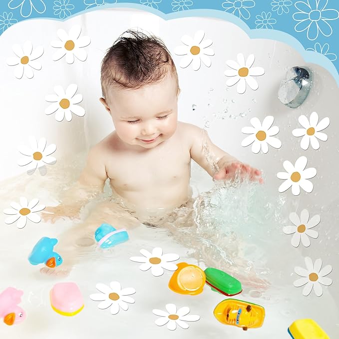 24 Pcs Flower Non Slip Bathtub Sticker Daisy Skidproof Shower Sticker Anti Slip Shower Decals Bathe Treads Adhesive Appliques Scraper Bright Flower Adhesive Decal for Bathroom Decor(White)