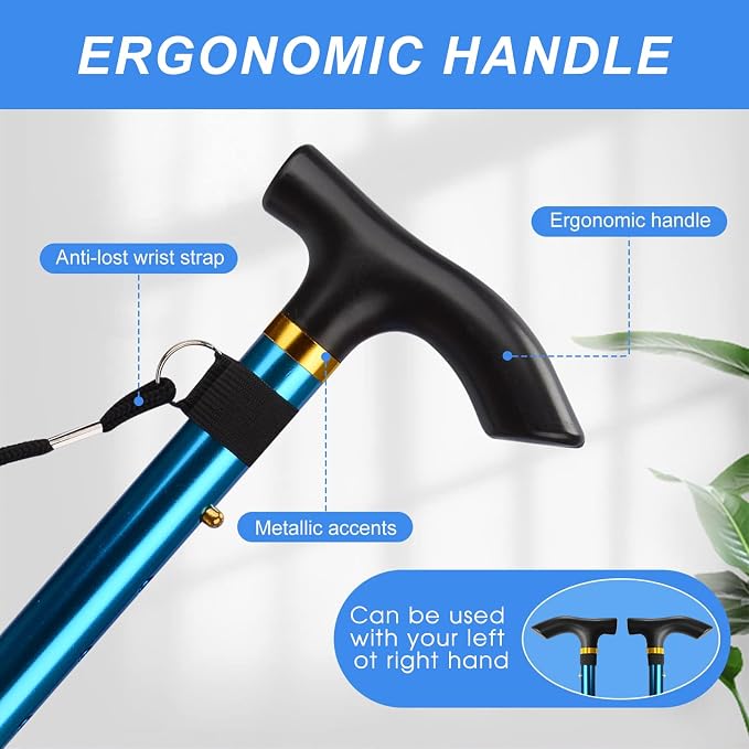 Walking Cane, Folding Cane for Man & Women, Portable Lightweight | 5-Level Adjustable Height, Collapsible Cane for Seniors Balancing Mobility Aid