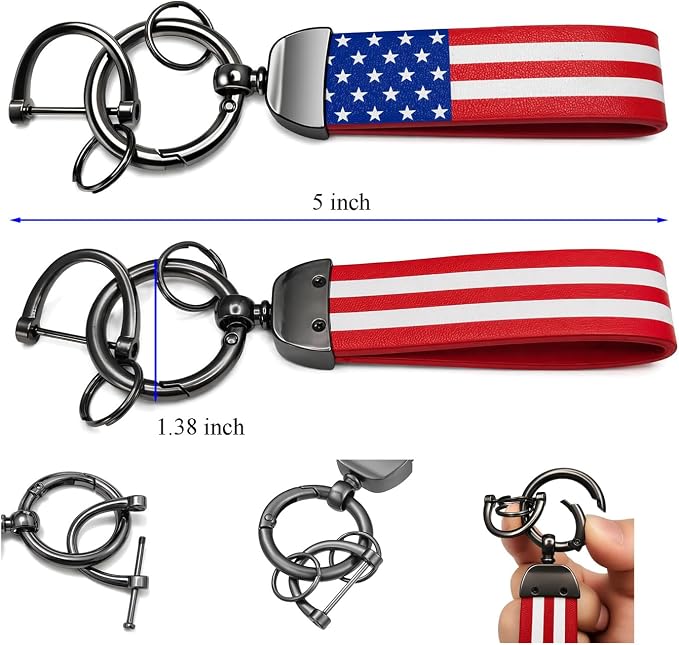 American Flag Keychain for Men Women, Leather USA Flag Key Chain for Daily | Flag keychain adds heritage patriotic style, Metal D-ring keep daily keys grouped,Practical gift for dads, husbands, wives