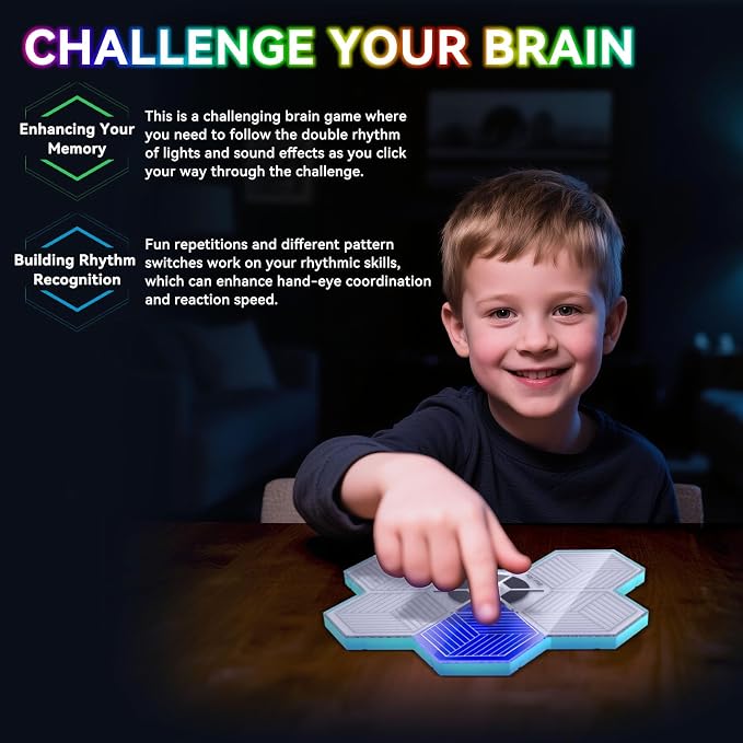 ETPlanet Light Up Memory Game Handheld Electronic Toys with Lights and Sound Effects, Smart Multi-Function Desktop Metronome, Puzzle Memory Rhythm Training Board Challenge for Kids Ages 3 4 5 6 and Up