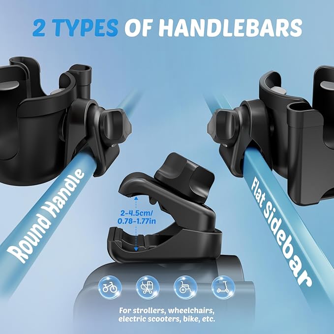 Cup Holder for Walker: Stroller Cup Holder Attachment with Phone Holder | Wheelchair & Stroller Accessories for Rollator, Bike, Scooter, Golf Cart, Baby Essentials, Christmas New Mom Seniors Gifts