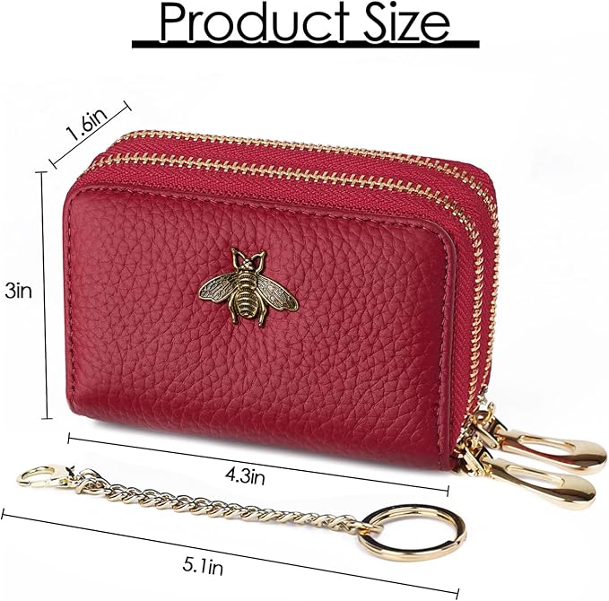 imeetu RFID Credit Card Holder, Small Card Wallet Women, Leather Card Case | Genuine Leather Women's Card & id Cases, Change Coin Purse with Zipper Keychain id Window, 20 Colors & 3 Styles, Daily, Gifts