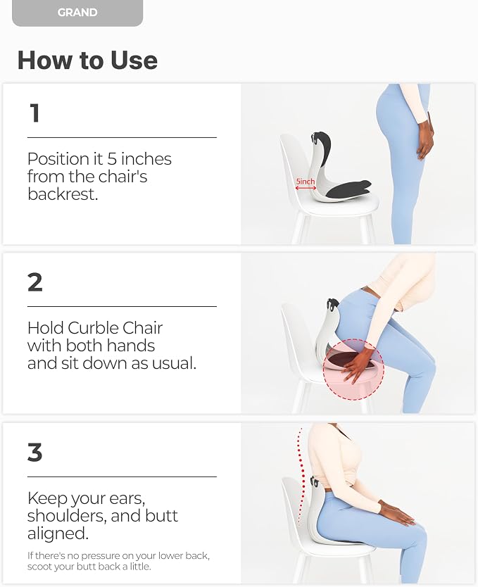 curble Grand– Extra Wide Ergonomic Seat Support, Sit Straighter Without Effort, Passive Posture Trainer for Office, Home & Car (Black)