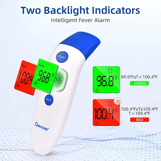 Berrcom 3-in-1 Forehead & Ear Thermometer for Adults and Kids | Touchless digital with fever alert, backlight LCD, non-contact indoor use, fast accurate for baby & child