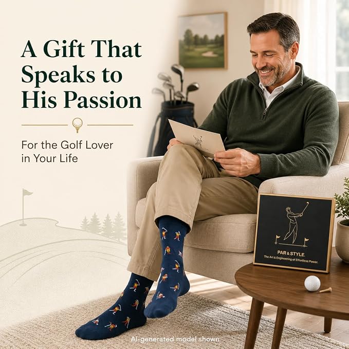 Funny Golf Gifts Socks for Men, Golf Accessories, Size 8-13 Gift Box & Card | Golf gifts for men, soft breathable crew socks, funny gift idea for birthdays, holidays, coworkers, husbands, or golf lovers