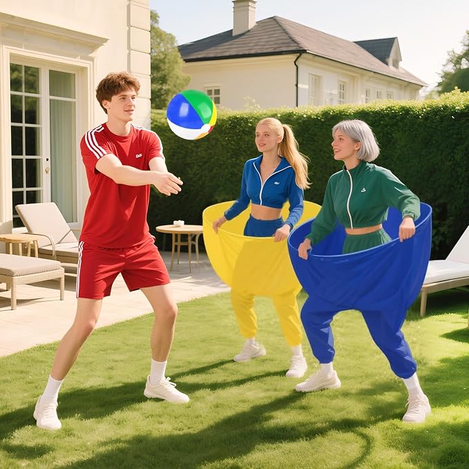 Granny Pants Outdoor Games 4 PCS Fun Party Game Pants with 16 Bouncy Balls and 1 Air Pump (Random Colors), Granny Pants Yard Game for Adults and Family Reunion Party Field Game Set
