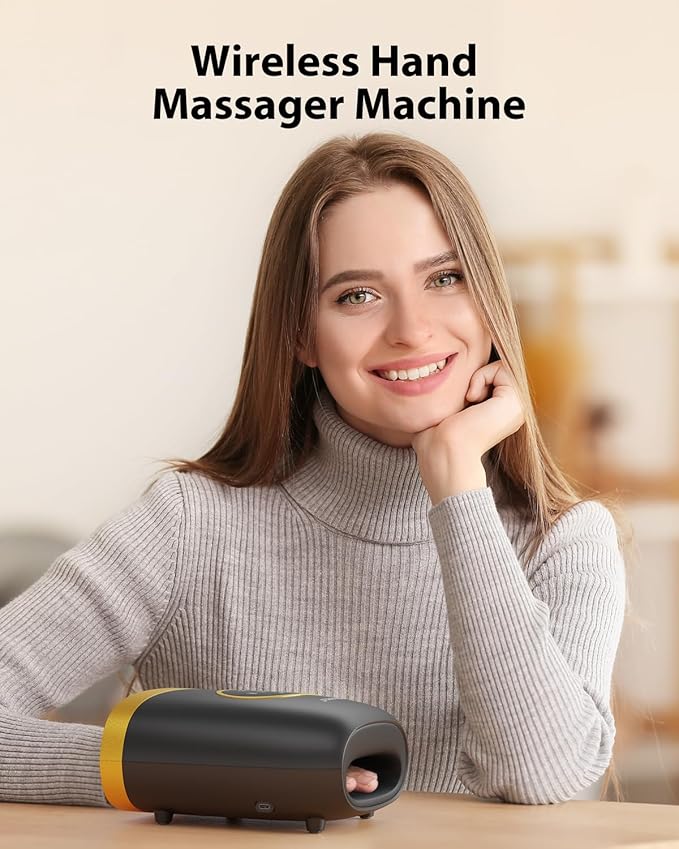 CINCOM Upgraded Hand Massager, Cordless Hand Massager with Heat and Compression for Arthritis, Carpal Tunnel and Stiff Joints, Fathers Mothers Day Gifts (Black & Yellow)