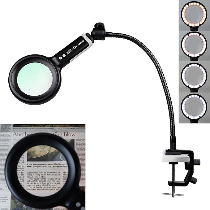 HWATANG OHBIG x MADWORKS 1.6x/2.5D/100mm Dimming Toning LED Magnifying Glass - Green Glass Lens, Daily Vision, Insect Observation, Soldering, Ra 94 Ring Light, 40+ Reading Magnifier (w/Desk Clamp Kit)