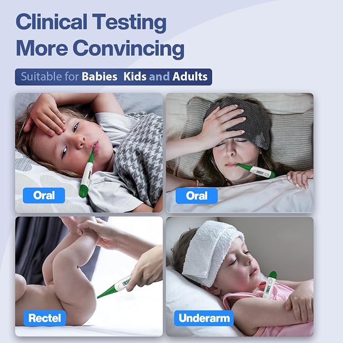 Boncare 10 Seconds Oral Thermometer for Adults and Kids, Dark Green | Accurate & Safe, Rectal Digital Thermometer for Baby, Fever Alarm