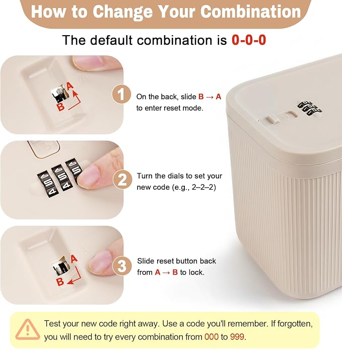 Small Lock Box for Medicine, PLUS Size, Medication Lock Box with Code, Lockable Storage Box for Pills, Snacks, Personal Items, Fridge, Home, Office, Beige
