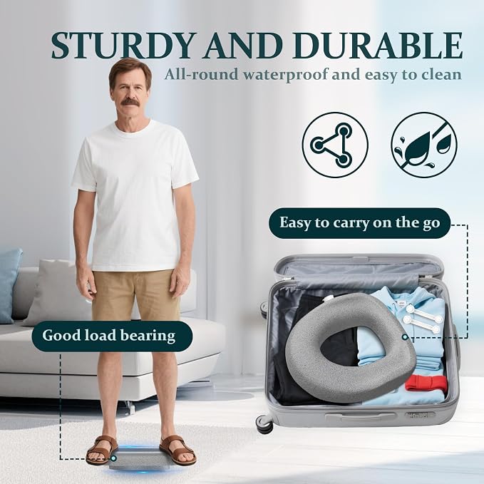 Comfort Toilet Seat Riser, Ergonomic Slope Design for Easier Sit-to-Stand, No-Tool Portable Aid for Seniors, Post-Surgery, Bariatric, Fits Standard/Elongated Toilets, with Cleaning Tablets