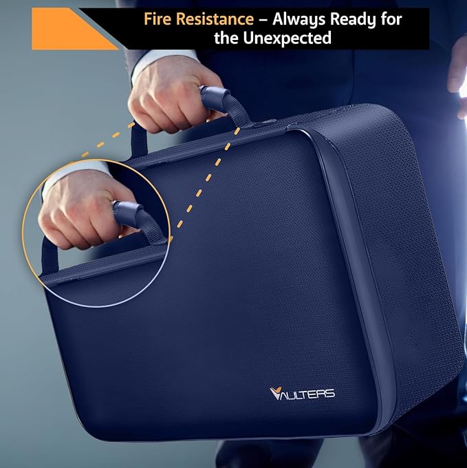 Fireproof Document Bag with Lock - 5200°F Heat Resistant & Waterproof Document Bag with 3 Layers, Portable Fire Proof File Box for Documents, Laptop, Passports & Certificates - Home & Travel (Blue)