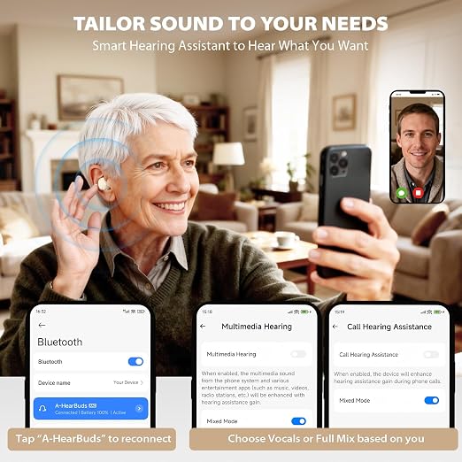ABLEGRID Rechargeable OTC Hearing Aids for Seniors Adults, In-Ear Touch Control Nano Hearing Aid with Noise Cancelling, App-Enhanced Gain, for Mild to Moderate Hearing Loss