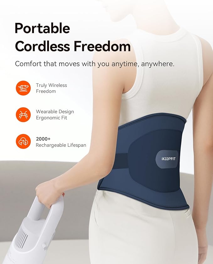 IKEEPFIT® Heating Pad for Back Pain Relief: MAXwarm® 3.0, Portable Cordless Heat Pad with Massager for Period Cramps, 8000mAh Large Battery, FSA Eligible HSA, Christmas Gift for Women Men 90-310 lbs