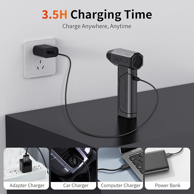 Compressed Air Duster,130000RPM Super Power Cordless Air Duster,Rechargeable Brushless Blower,3 Gear Adjustable Mini Blower with LED Light,Dust Remover for Computer/House/Outdoor/Car