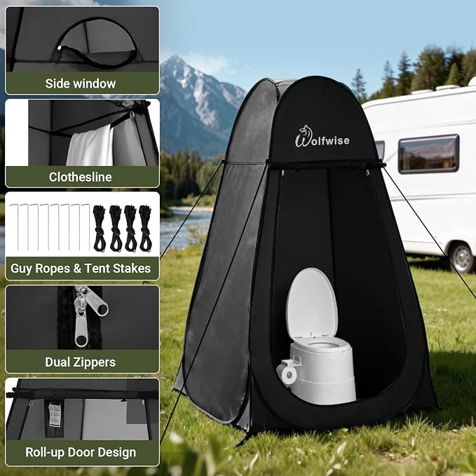 WolfWise Pop Up Shower Tent for Camping Essentials, Compact & Lightweight | Portable Instant Changing Tent with Window & Carry Bag, Privacy Dressing Room Bathroom for Outdoor, 6'3"/6'11" H