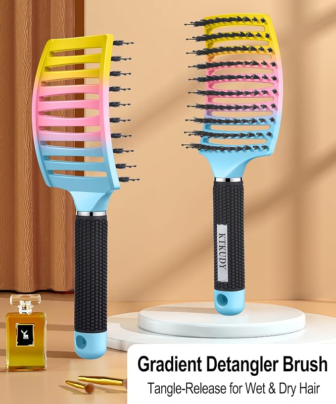 Detangling Brush for Women & Kids, Wet & Dry Hair, All Hair Types | Less pulling & breakage, Boar bristles tame frizz & add shine, Vents for faster blow-drying, Lightweight 4 oz, Non-slip grip
