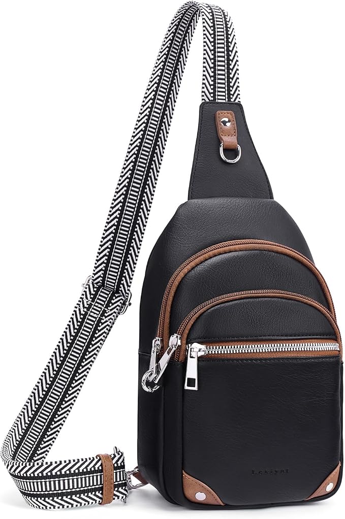 Anti Theft Crossbody Bags for Women Travel Chest Sling Bag Leather RFID Purse Fanny Pack Black