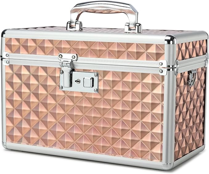Storage Box with Key Lock, Lockable Medicine Storage Box, Empty First Aid Box, Security Lock Box, Multipurpose Locking Box for Home and Outdoor Use (Champagne, Large)