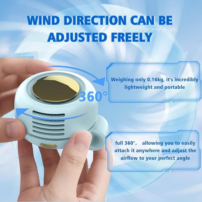 Portable Fan,Clip On Waist Bladeless, Ultra-Quiet Personal Mini Neck Fan | 3 Speeds with 360°Adjustable Clip Mini Fan Personal USB Rechargeable Small Fan for Summer