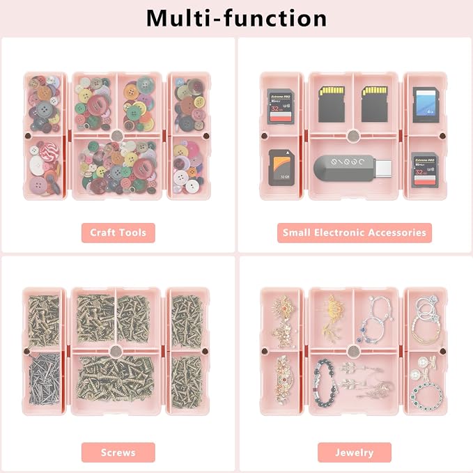 FYY 2 Pcs Daily Pill Organizer, 7 Compartments Portable Pill Case Travel Pill Organizer,[Folding Design] Pill Box for Purse Pocket to Hold Vitamins,Cod Liver Oil,Supplements and Medication-Pink+Navy