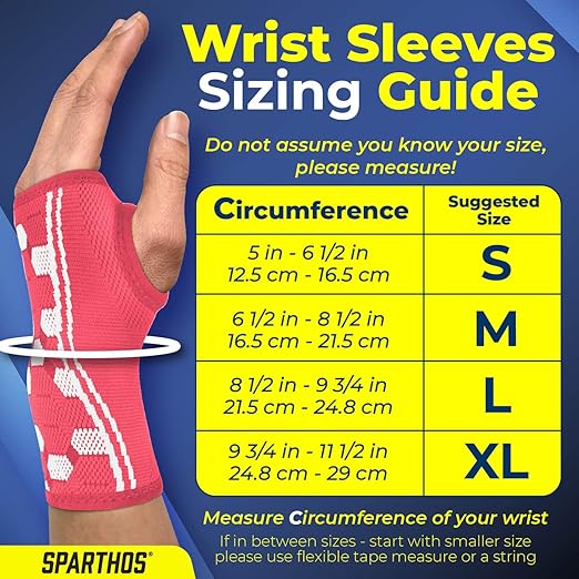 Sparthos Wrist Support Sleeves (Pair) – Compression Wrist Brace for Men and Women - Carpal Tunnel Tendonitis Arthritis Pain Relief Wrist Pain Strains Sprains Bursitis Improve Circulation (Pink-L)
