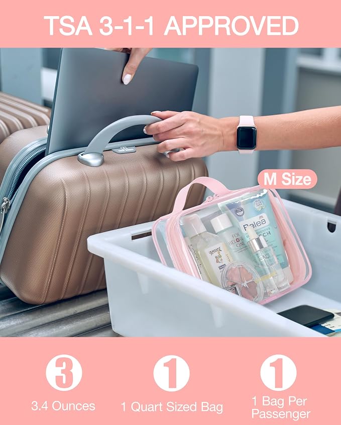BAGSMART Clear Toiletry Bag, TSA Approved Travel Toiletry Bag Carry On Travel Accessories Bag Airport Airline Quart Size Bags water-resistant Makeup Bag for Women | Water-resistant Travel Toiletry Bag, Carry On Travel Accessories Bag, Airport Airline Q...