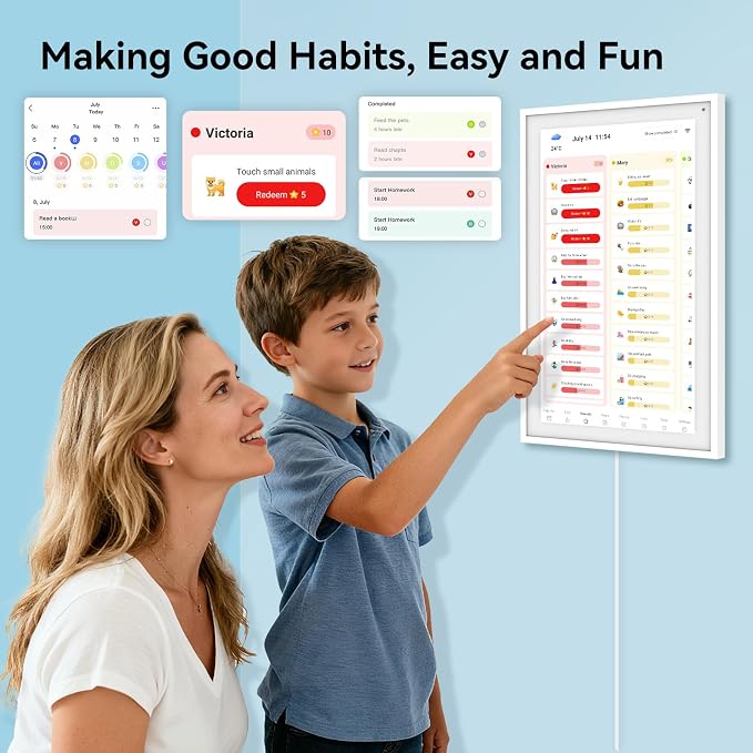 Digital Calendar, 15.6" Smart Wall Touchscreen Interactive Display for Family Schedules, Chore Charts, Achievement Rewards Multi-Phone Two-Way Sync Wall Planner Digital Photo Frame