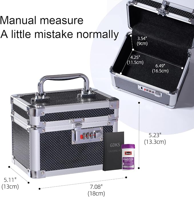 Small Medication Combination Lock Boxes with Code for Personal Items, Medicine Lockbox for Documents - 7.1 x 5.1 x 5.3 Inches Black