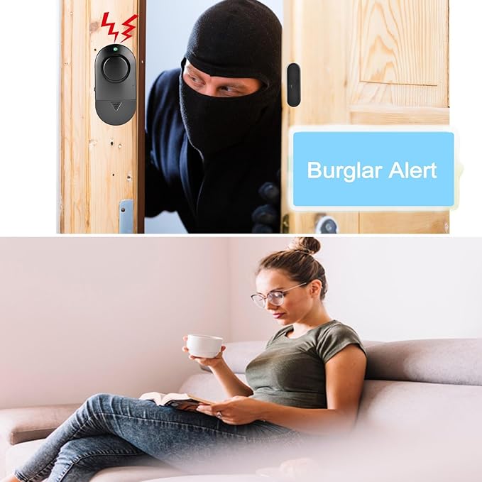 Window and Door Alarm, 120 DB Black Window Alarm for Home Security, Door Chime for Store, Suitable for Pool, Homes, Offices, Cabinets (10 Pack)