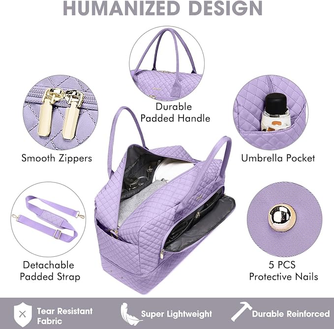 Travel Duffle Bag Weekender for Women - 38L Carry-On Overnight Bag Personal Item Bag with Shoe Compartment & Wet Pocket Weekend Tote Bags with Toiletry Bag Hospital Bags for Labor and Delivery