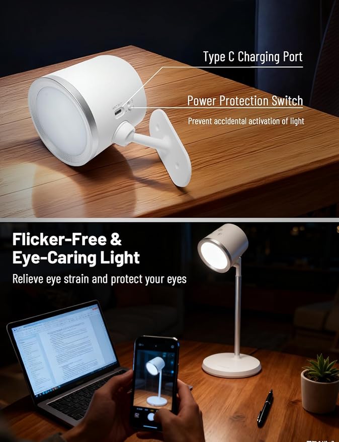 Cordless Desk Lamp, Magnetic Wall Mount LED Light, Portable Warm Night Light, Rechargeable Battery Powered Lamp, Dimmable Brightness & 3 Color Modes, Table Light for Reading, Work, Bedroom, Hallway