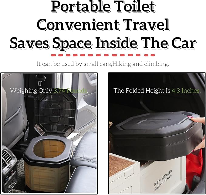 Upgrade Portable Toilet for Adults, Travel Floding Toilet with Lid for Adults & Kids, Camping Toilet Portable Potty for Hiking,Car,Beach and Camping (Khaki, Medium)