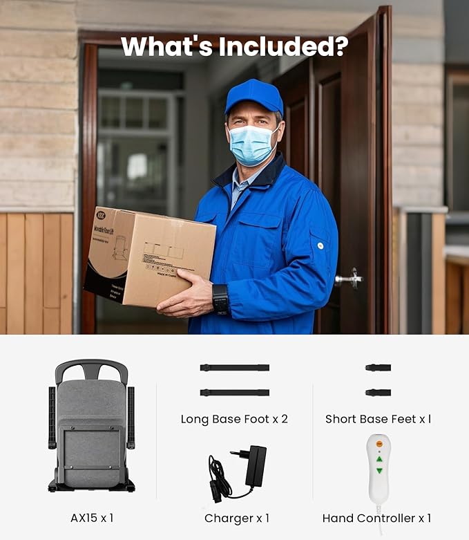 VOCIC Upgrade Electric Floor Lift for Elderly Falls, Heavy Duty Lift Chair with T-stabilized Base, Help You Get Up from Floor, Support Up to 440 LBS, AX15 (Gray)