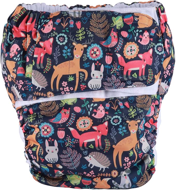 Large Teen Adult Cloth Diaper Nappy Reusable Washable for Disability with Hook and Loop (Animal (Large 26in to 50in))