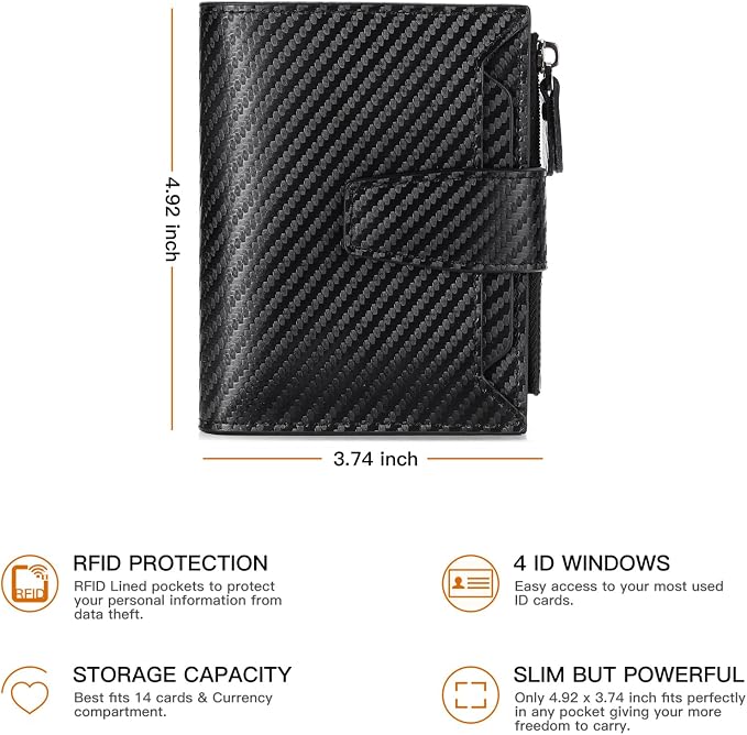 Wallet for Men Genuine Leather RFID Blocking Mens Wallet with Zipper Coin Pocket ID Window