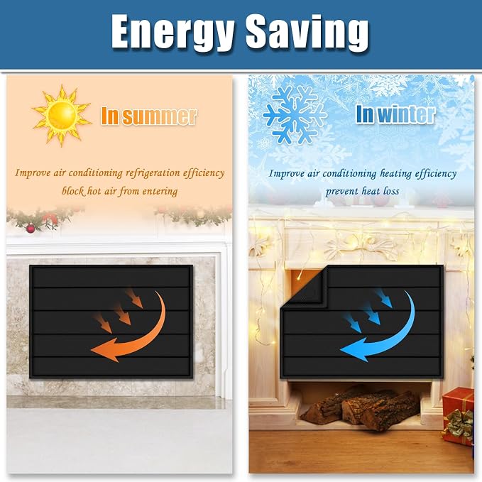 Magnetic Fireplace Blanket for Heat Loss Indoor Fireplaces Covers Keep Drafts Out Fireplace Draft Stopper with Built-in 12 Strong Magnet for Iron Fire Place Frame Fireplaces Screen 46x35