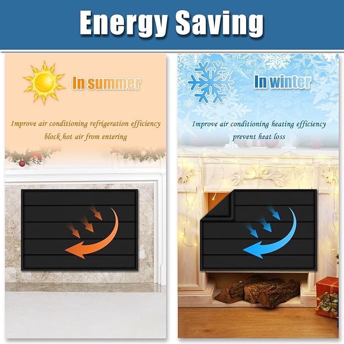 Magnetic Fireplace Blanket for Heat Loss Indoor Fireplace Covers Keep Drafts Out Stops Heat Loss Fireplace Draft Stopper with Built-in 12 Strong Magnet for Iron Fireplace Frame Fireplace Screen 33x29