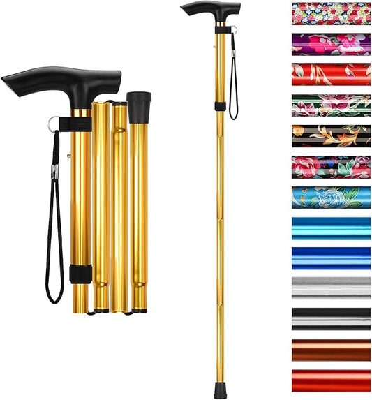 supregear Folding Cane, 5-Level Adjustable Height Walking Stick Lightweight Collapsible Portable Travel Cane with Wrist Strap and T Handle for Elderly Disabled Men Women