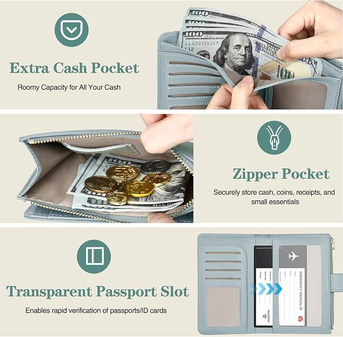 RFID Passport Holder for Travel, Leather Passport Wallet Cover with Airtag | with Airtag Slot, Card Cash Holders, Zippered Coins Pocket, for Women/Men, Gift Box, Travel Essentials, 4.1"L x 1"W x 6.3"H