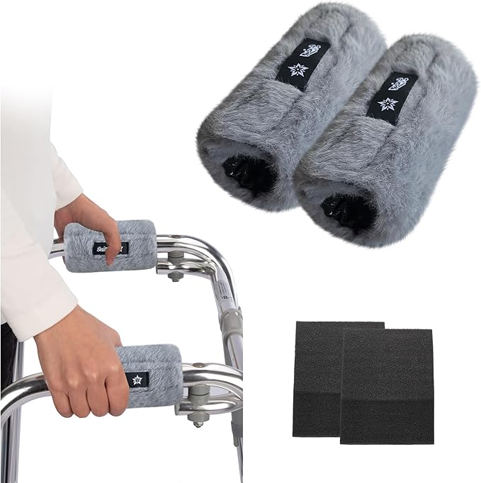 SPRING SEAON Walker Hand Pads Fluffy Walker Handle Cushions Non-Slip Universal Walker Grips Padded Hand Covers Soft Pads for Walkers for Seniors Walker Pads for Handles Folding Rolling Wheelchair, Rollator Handle, Elderly Grippers 2 Pack